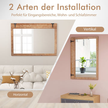 Farmhouse Barn Door Wall Mirror, 39x27.5 Inch, Wood Frame
