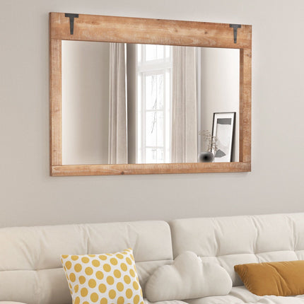 Farmhouse Barn Door Wall Mirror, 39x27.5 Inch, Wood Frame