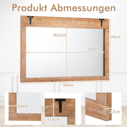 Farmhouse Barn Door Wall Mirror, 39x27.5 Inch, Wood Frame