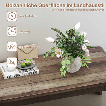 Farmhouse Coffee Table, 120 cm, Brown Wood-Like Surface