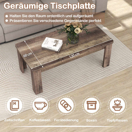 Farmhouse Coffee Table, 120 cm, Brown Wood-Like Surface