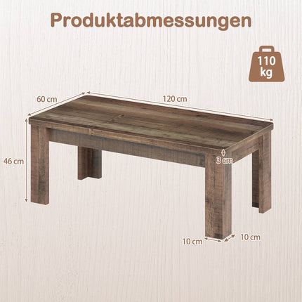 Farmhouse Coffee Table, 120 cm, Brown Wood-Like Surface