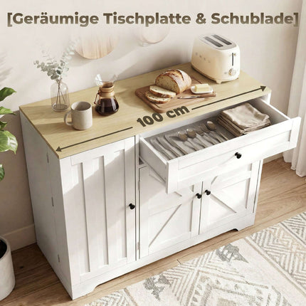 Farmhouse Kitchen Sideboard with Sliding Doors, Adjustable Shelves