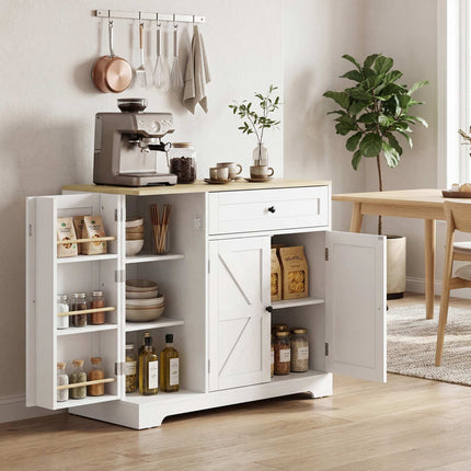 Farmhouse Kitchen Sideboard with Sliding Doors, Adjustable Shelves