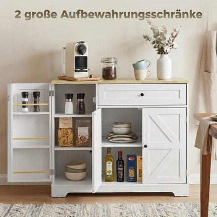 Farmhouse Kitchen Sideboard with Sliding Doors, Adjustable Shelves