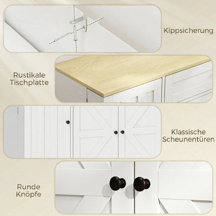 Farmhouse Kitchen Sideboard with Sliding Doors, Adjustable Shelves