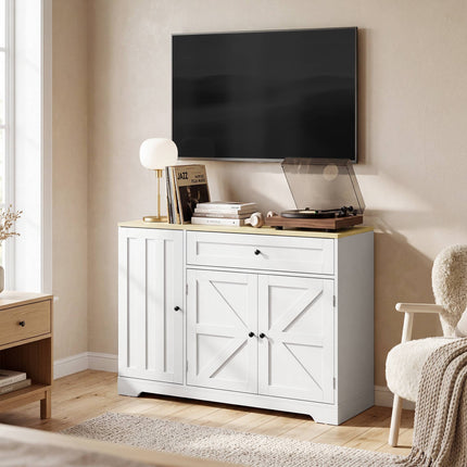 Farmhouse Kitchen Sideboard with Sliding Doors, Adjustable Shelves