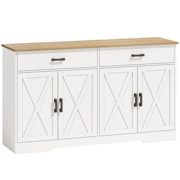 Landelijk dressoir/buffetkast, 140 cm, 2 lades, wit