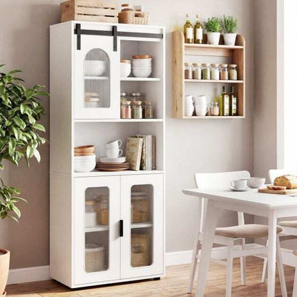 Farmhouse White Bathroom Cabinet with Sliding Barn Door