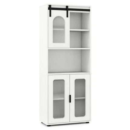Farmhouse White Bathroom Cabinet with Sliding Barn Door