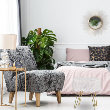 Faux Fur Stool in White-Gold