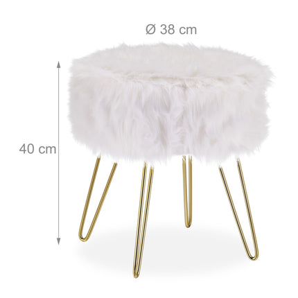 Faux Fur Stool in White-Gold