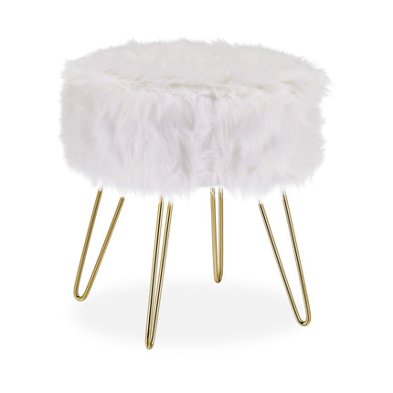 Faux Fur Stool in White-Gold