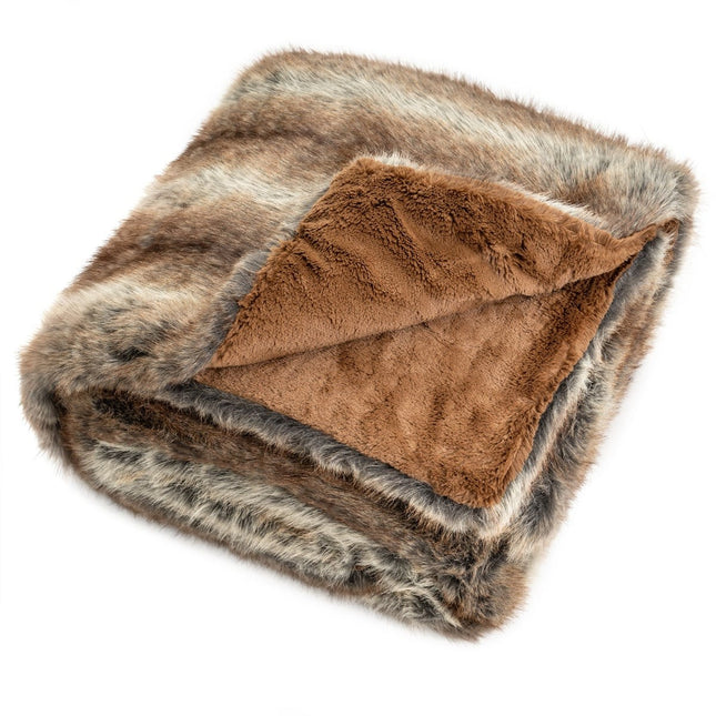 Faux Fur Throw Blanket, Brown-Taupe, 153 x 203 cm