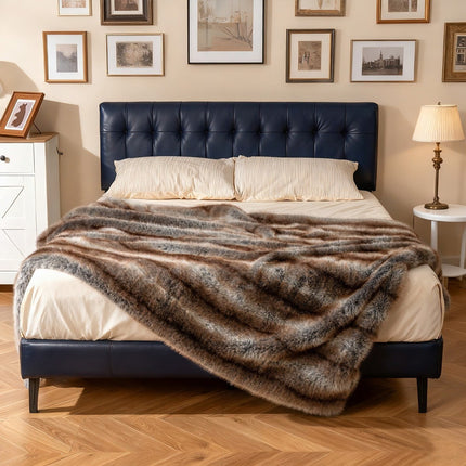 Faux Fur Throw Blanket, Brown-Taupe, 153 x 203 cm