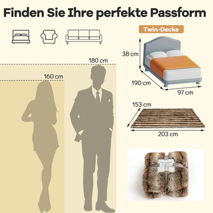 Faux Fur Throw Blanket, Brown-Taupe, 153 x 203 cm