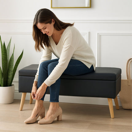 Faux Leather Storage Bench with Hinged Lid