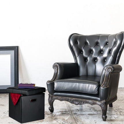 Faux Leather Storage Ottoman, Foldable Seat