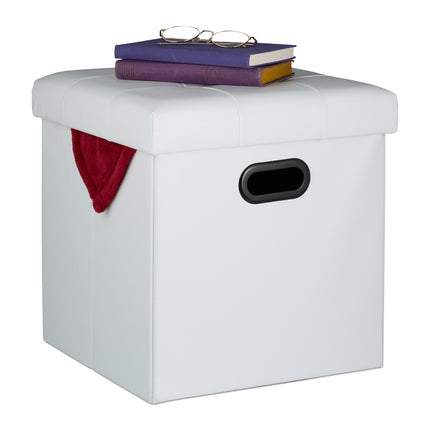 Faux Leather Storage Ottoman, Foldable Seat