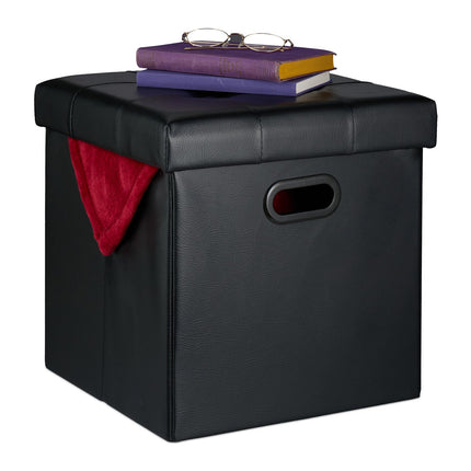 Faux Leather Storage Ottoman, Foldable Seat Stool