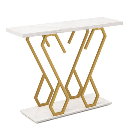 Faux Marble Console Table Foyer Table with White and Gold Adjustable Foot Pads