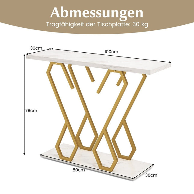 Faux Marble Console Table Foyer Table with White and Gold Adjustable Foot Pads