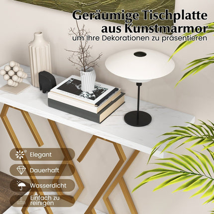 Faux Marble Console Table Foyer Table with White and Gold Adjustable Foot Pads