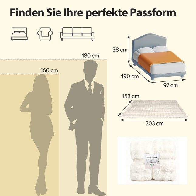 Faux Rabbit Fur Blanket, Beige, 153 x 203 cm