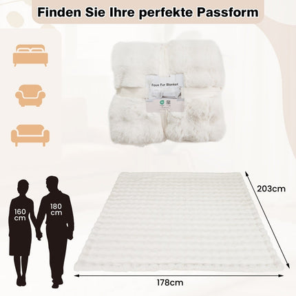 Faux Rabbit Fur Throw Blanket, Beige, 178 x 203 cm