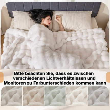 Faux Rabbit Fur Throw Blanket, Beige, 178 x 203 cm