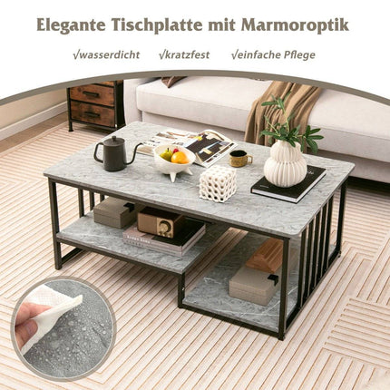 Faux marble coffee table with open shelf & metal frame side table 110 x 60 x 45 cm