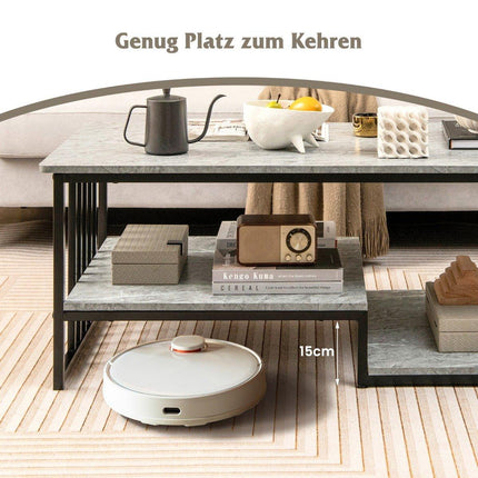 Faux marble coffee table with open shelf & metal frame side table 110 x 60 x 45 cm