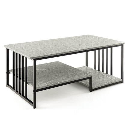 Faux marble coffee table with open shelf & metal frame side table 110 x 60 x 45 cm