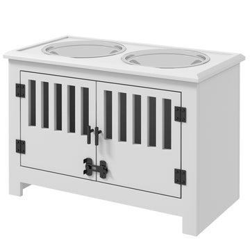 Raised Dog Feeding Station, 2L Stainless Steel Bowl, Storage, White