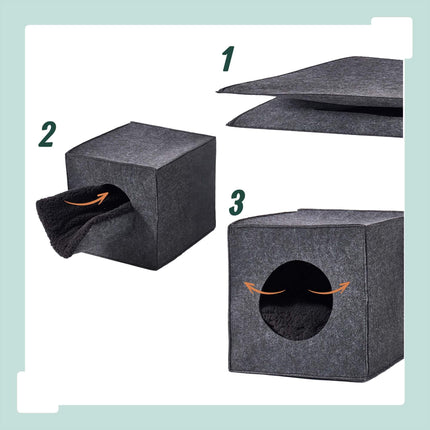 Felt Cat Cave Cube, Foldable Shelf Insert With Cushion