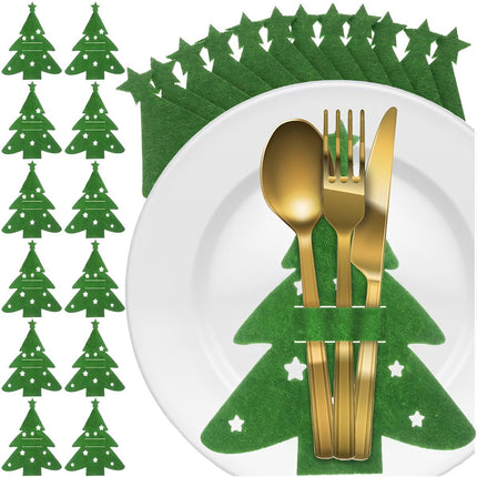 Felt Christmas Tree Cutlery Holders, Set of 12