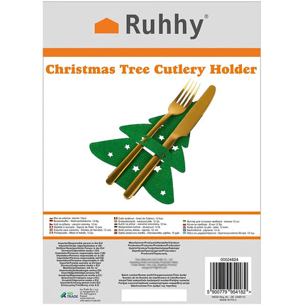 Felt Christmas Tree Cutlery Holders, Set of 12