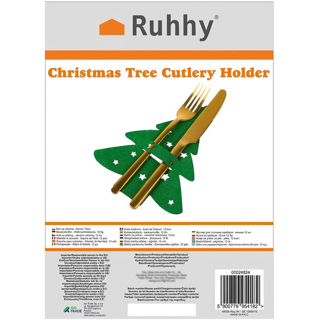 Felt Christmas Tree Cutlery Holders, Set of 12