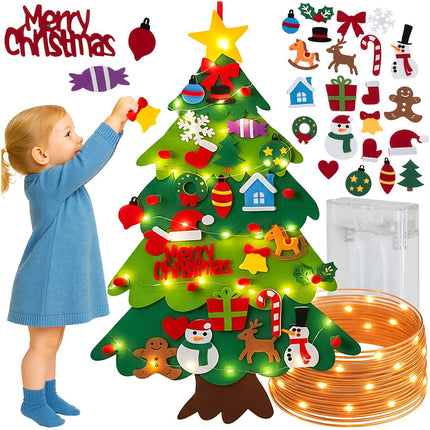 Felt Christmas Tree with LED Lights, 26 Velcro Ornaments