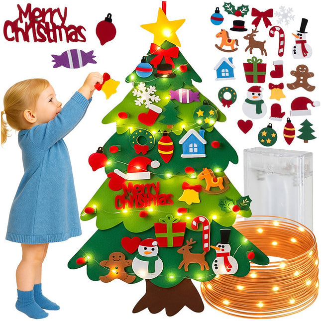 Felt Christmas Tree with LED Lights, 26 Velcro Ornaments
