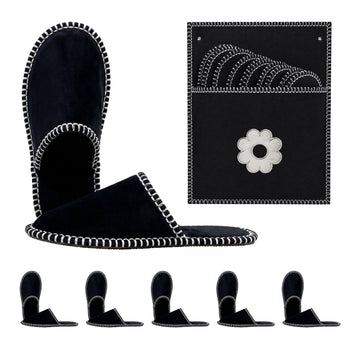 Felt Guest Slippers, 6 Pairs with Storage Bag, Black