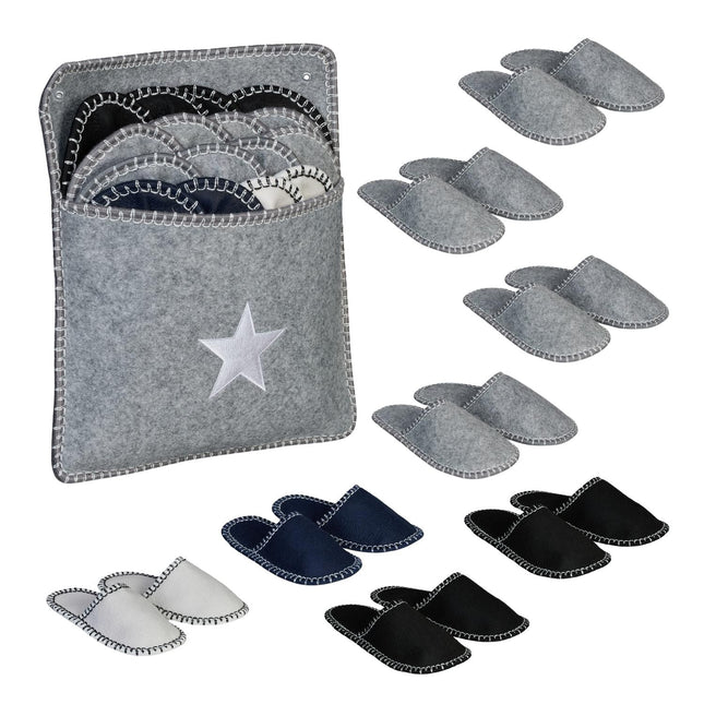 Vilt gastenpantoffels, antislip, 8 paar met opbergtas
