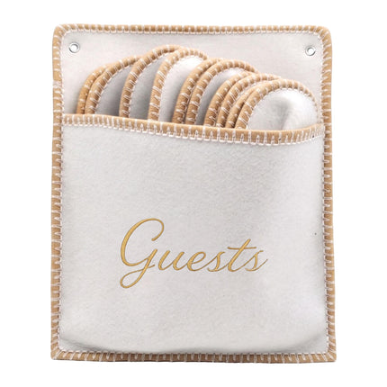 Felt Guest Slippers Set, 6 Pairs, Beige, Non-Slip Sole