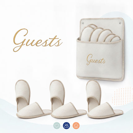 Felt Guest Slippers Set, 6 Pairs, Beige, Non-Slip Sole