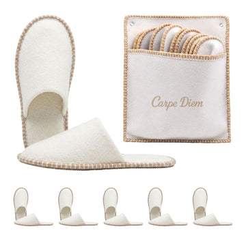 Felt Guest Slippers Set, 6 Pairs, Beige, Non-Slip, Unisex