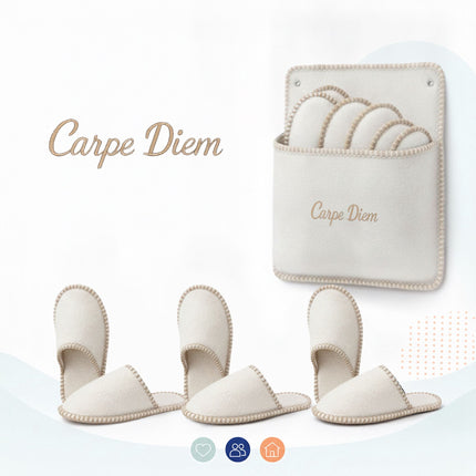 Felt Guest Slippers Set, 6 Pairs, Beige, Non-Slip, Unisex