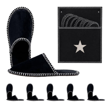 Felt Guest Slippers Set, 6 Pairs, Black, Unisex Sizes