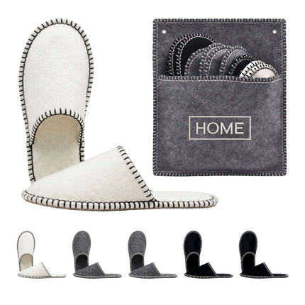 Felt Guest Slippers Set, 6 Pairs, Gray, Non-Slip, Unisex