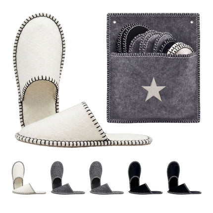 Felt Guest Slippers Set, 6 Pairs, Gray, Non-Slip, Unisex