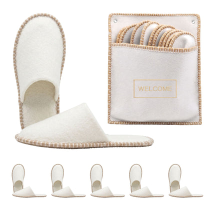 Felt Guest Slippers Set, 6 Pairs, Non-Slip, Unisex, With Bag
